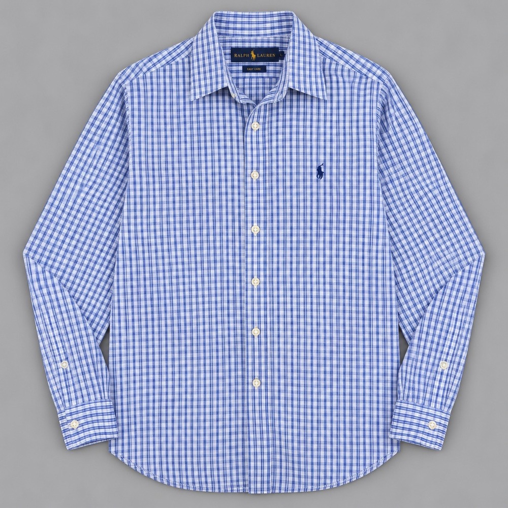 Ralph Lauren Custom Fit Easy Care Blue White Gingham Button Down Shirt 16.5 42